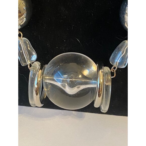 Vintage Chicos Clear & Silver Beaded Necklace With Chunky Chain & Orb Accents 36 - Picture 4 of 8